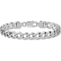Sterling Silver Rhodium-Plated 8.5mm Beveled Curb Chain Bracelet - 10 Inches by Lumare Gioia