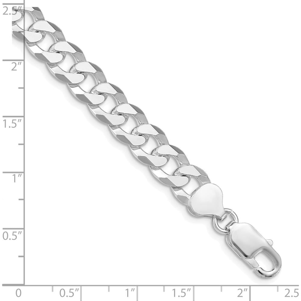 Sterling Silver Rhodium-Plated 8.5mm Beveled Curb Chain Bracelet - 10 Inches by Lumare Gioia