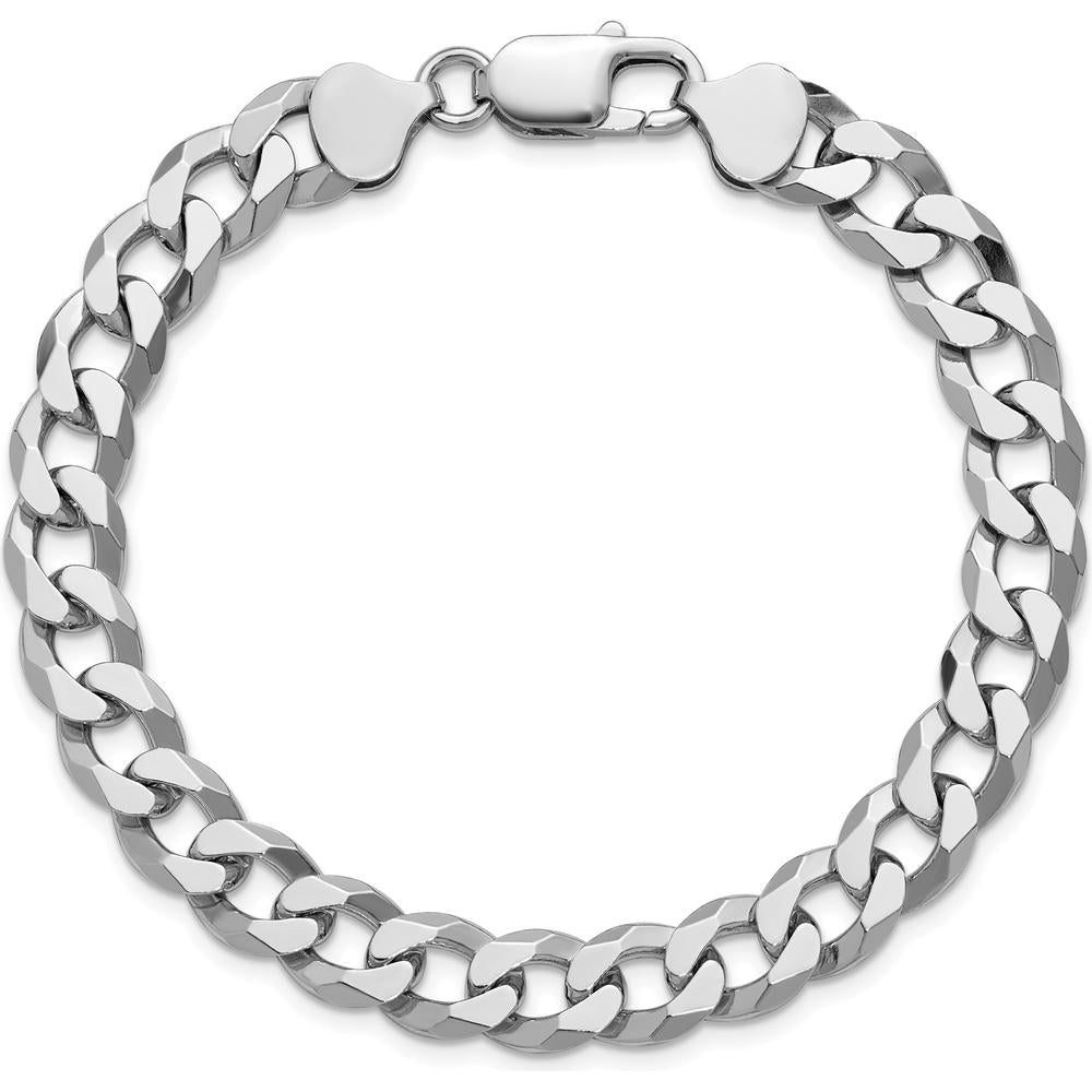 Sterling Silver Rhodium-Plated 8.5mm Beveled Curb Chain Bracelet - 10 Inches by Lumare Gioia
