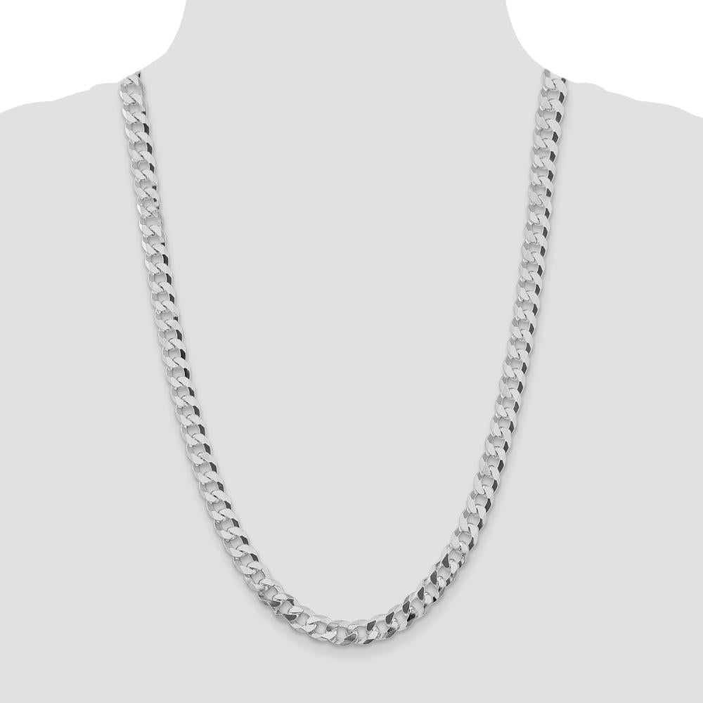 Sterling Silver Rhodium-Plated 8.5mm Beveled Curb Chain Necklace - 26 Inches by Lumare Gioia