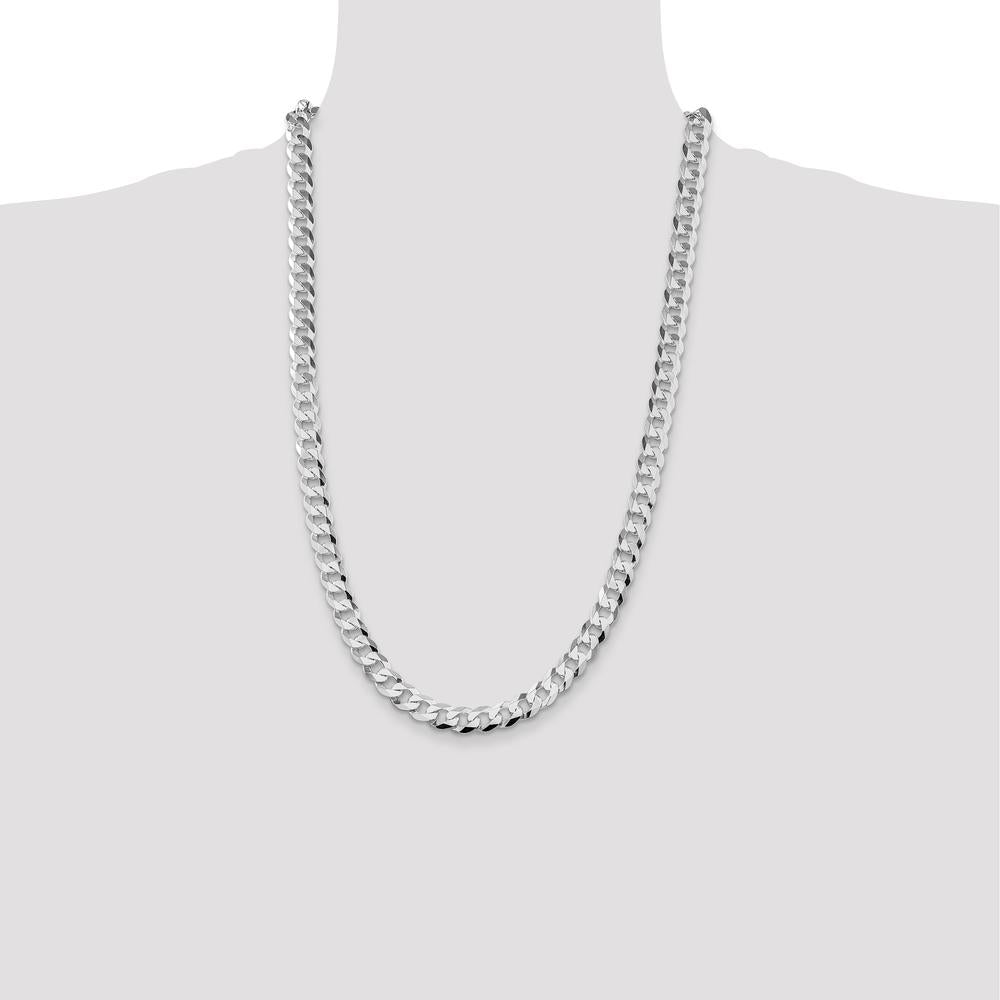 Sterling Silver Rhodium-Plated 8.5mm Flat Curb Chain Necklace - 26 Inches by Lumare Gioia