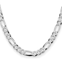 Sterling Silver Rhodium-Plated 8.5mm Lightweight Flat Figaro Chain - 26" Length by Lumare Gioia