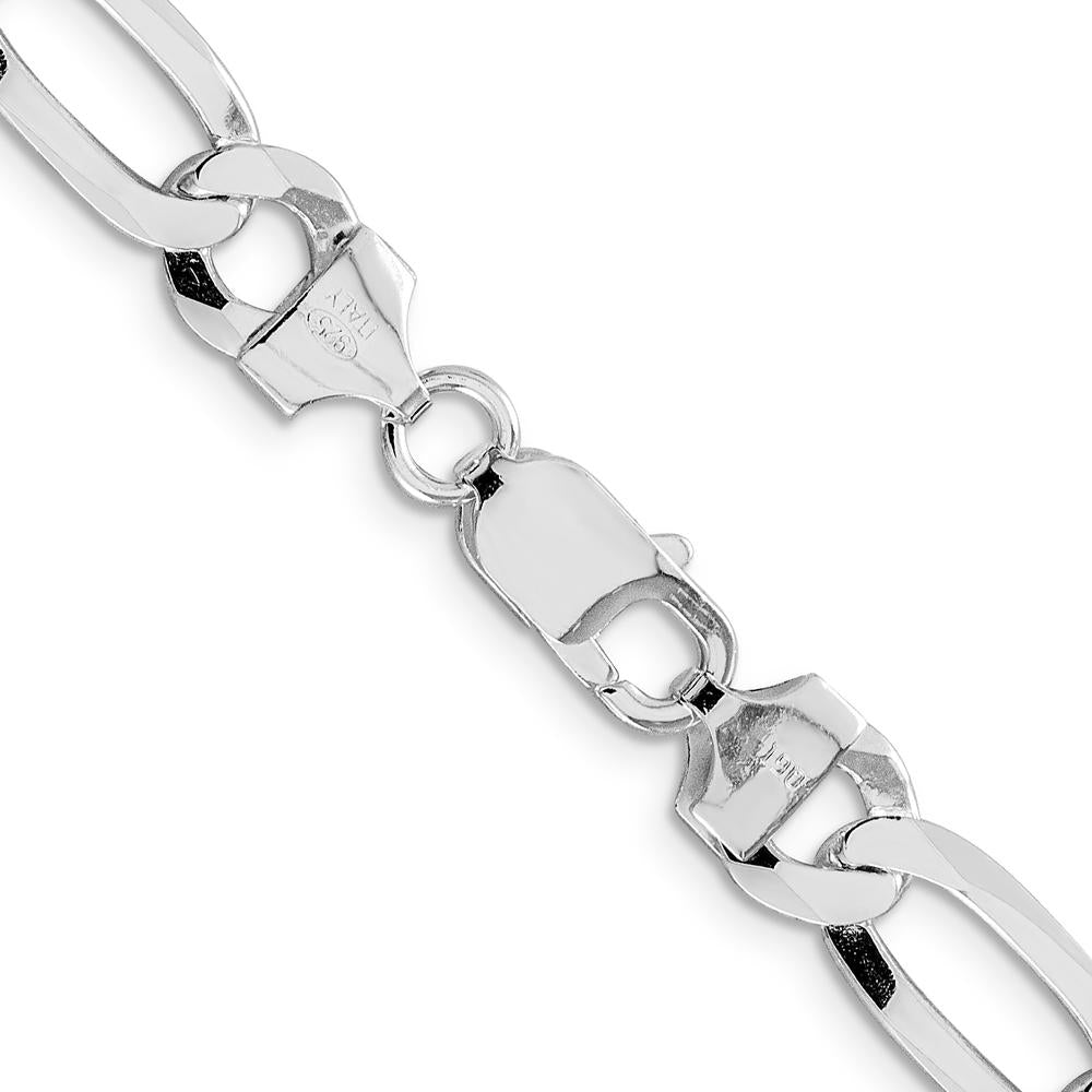 Sterling Silver Rhodium-Plated 8.5mm Lightweight Flat Figaro Chain - 26" Length by Lumare Gioia