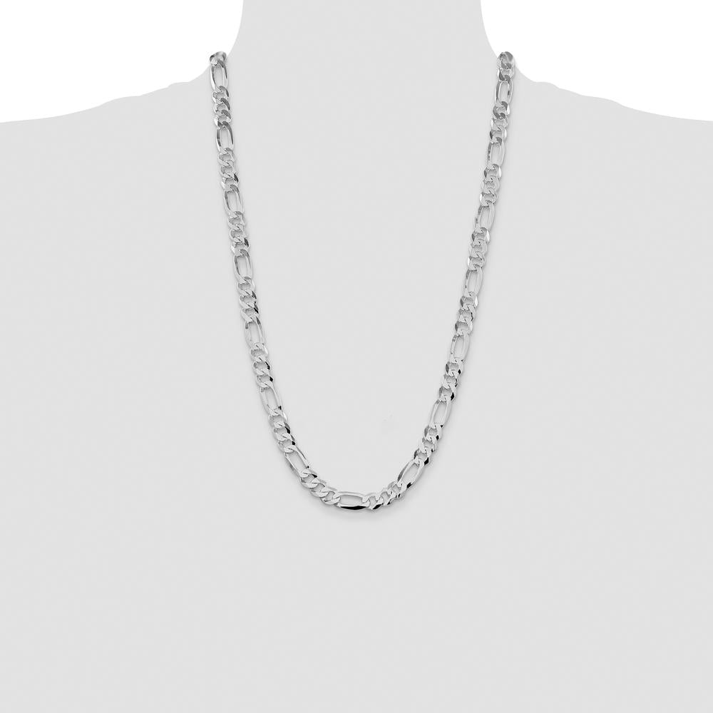 Sterling Silver Rhodium-Plated 8.5mm Lightweight Flat Figaro Chain - 26" Length by Lumare Gioia