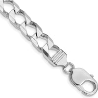 Sterling Silver Rhodium-Plated 8.6mm Diamond-Cut Square Curb Chain Bracelet by Lumare Gioia