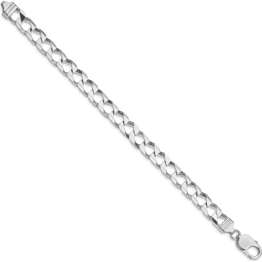 Sterling Silver Rhodium-Plated 8.6mm Diamond-Cut Square Curb Chain Bracelet by Lumare Gioia