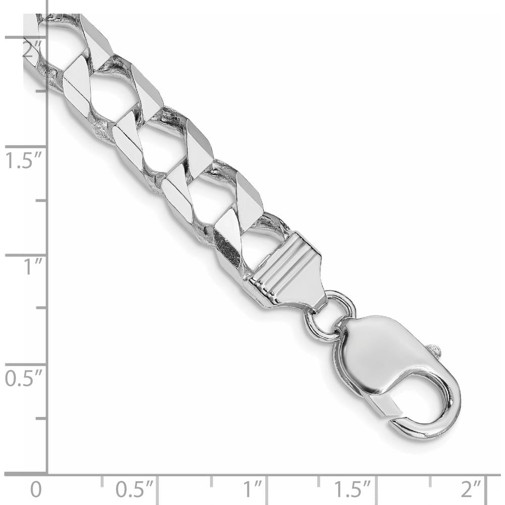 Sterling Silver Rhodium-Plated 8.6mm Diamond-Cut Square Curb Chain Bracelet by Lumare Gioia