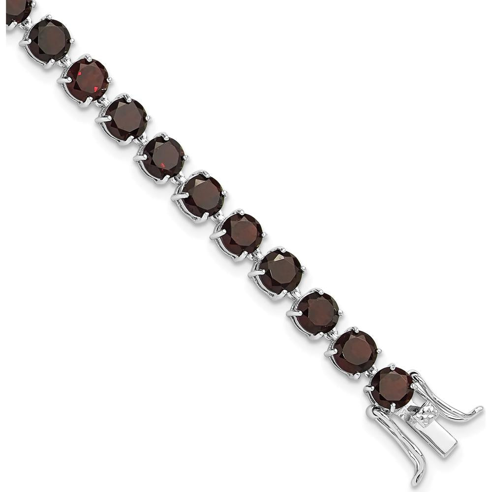 Sterling Silver Rhodium-Plated 8-Inch Tennis Bracelet with 30 Natural Garnet Stones - 5mm Each by 0