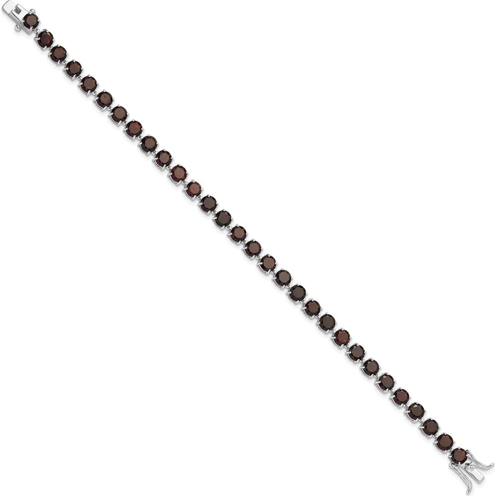 Sterling Silver Rhodium-Plated 8-Inch Tennis Bracelet with 30 Natural Garnet Stones - 5mm Each by 0