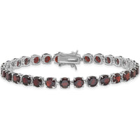 Sterling Silver Rhodium-Plated 8-Inch Tennis Bracelet with 30 Natural Garnet Stones - 5mm Each by 0