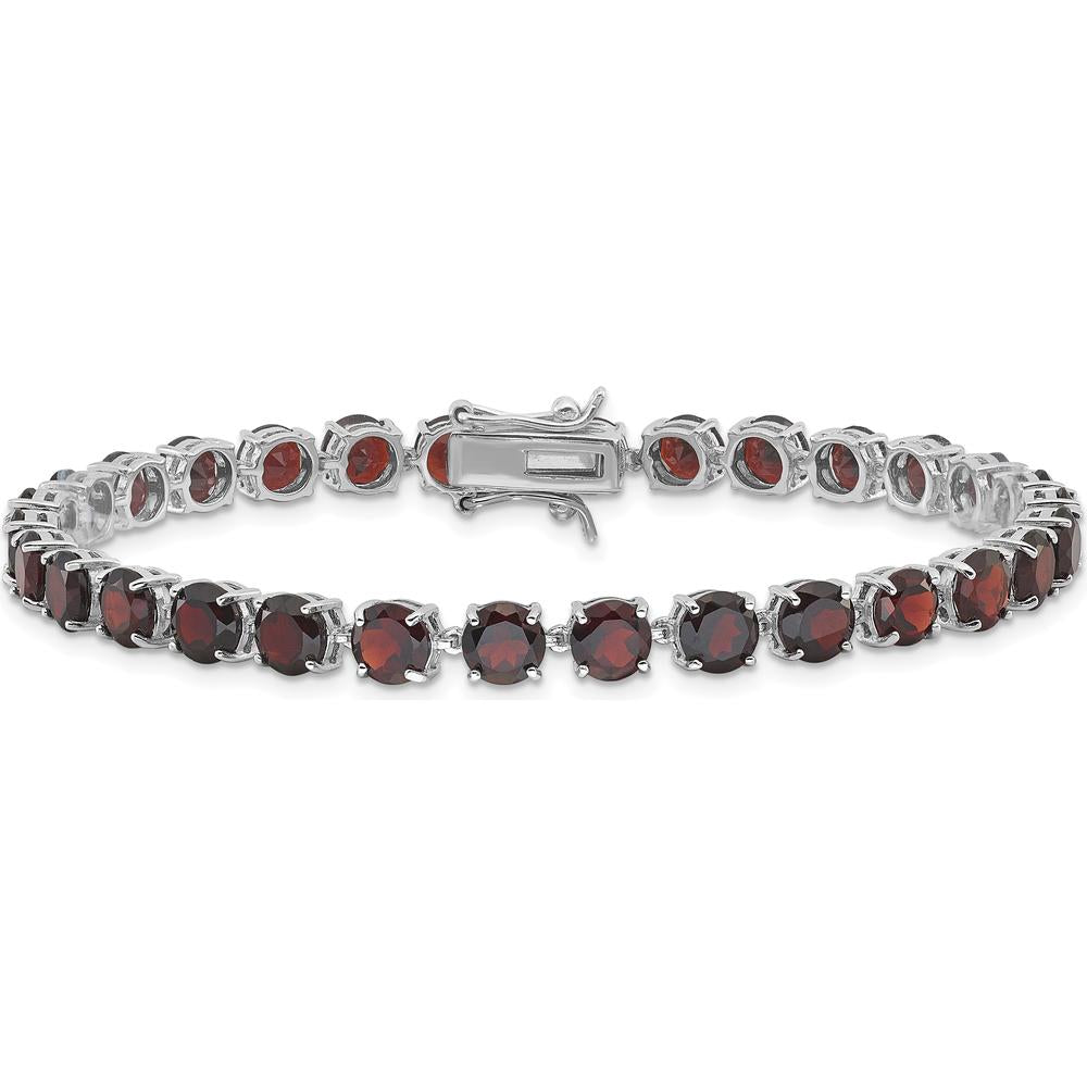 Sterling Silver Rhodium-Plated 8-Inch Tennis Bracelet with 30 Natural Garnet Stones - 5mm Each by 0