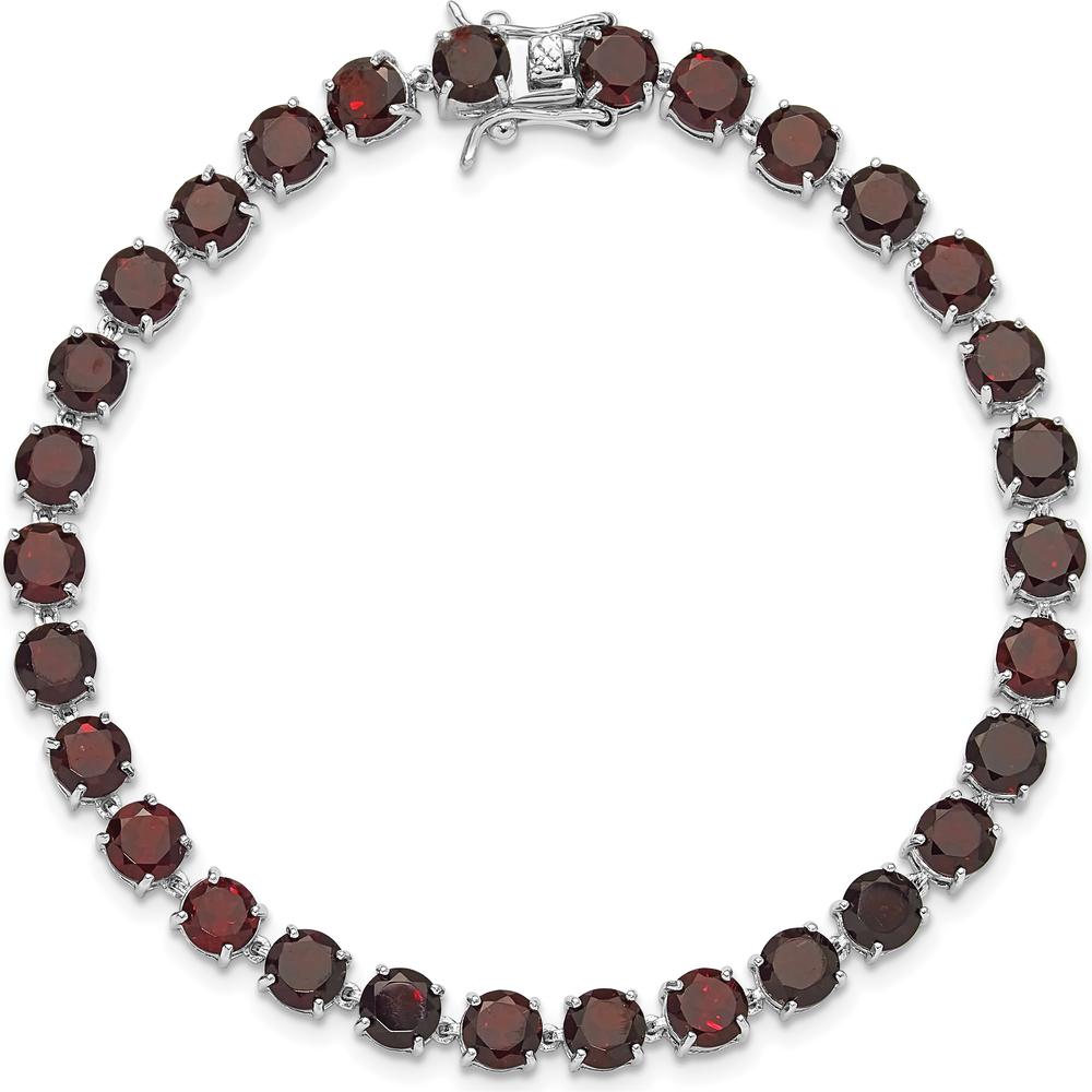 Sterling Silver Rhodium-Plated 8-Inch Tennis Bracelet with 30 Natural Garnet Stones - 5mm Each by 0