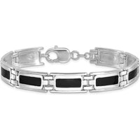 Sterling Silver Rhodium-Plated 8" Link Bracelet with Black Enamel Accents - Men's Jewelry by Lumare Gioia