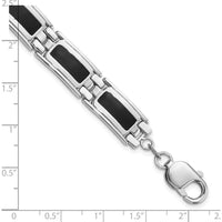 Sterling Silver Rhodium-Plated 8" Link Bracelet with Black Enamel Accents - Men's Jewelry by Lumare Gioia