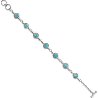 Sterling Silver Rhodium-Plated 8" Toggle Bracelet with Bezel Set Round Larimar Stones by Lumare Gioia