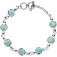 Sterling Silver Rhodium-Plated 8" Toggle Bracelet with Bezel Set Round Larimar Stones by Lumare Gioia