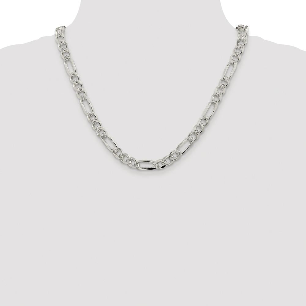 Sterling Silver Rhodium-Plated 8mm Flat Figaro Chain Necklace - 20 Inches by Lumare Gioia