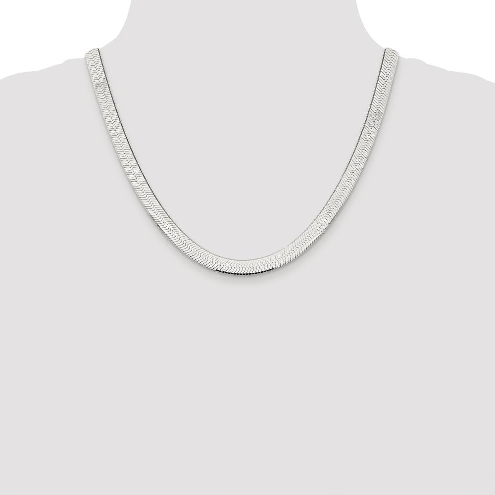 Sterling Silver Rhodium-Plated 8mm Herringbone Chain Necklace - 20 Inches by Lumare Gioia