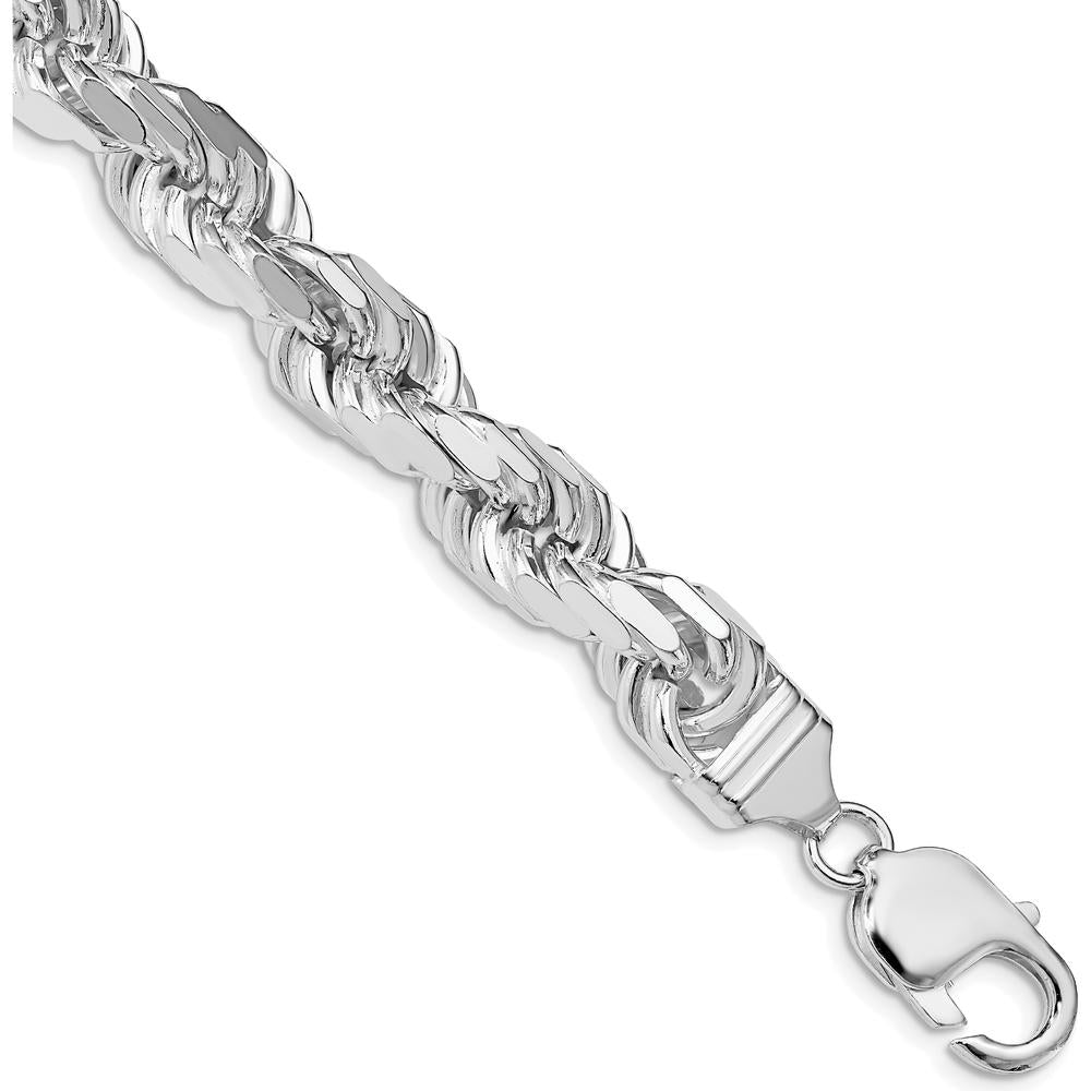 Sterling Silver Rhodium-Plated 9.0mm Diamond-Cut Rope Anklet - 10 Inches by Lumare Gioia