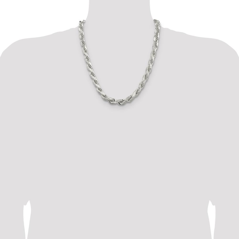 Sterling Silver Rhodium-Plated 9.0mm Diamond-Cut Rope Chain Necklace - 22" Length by Lumare Gioia