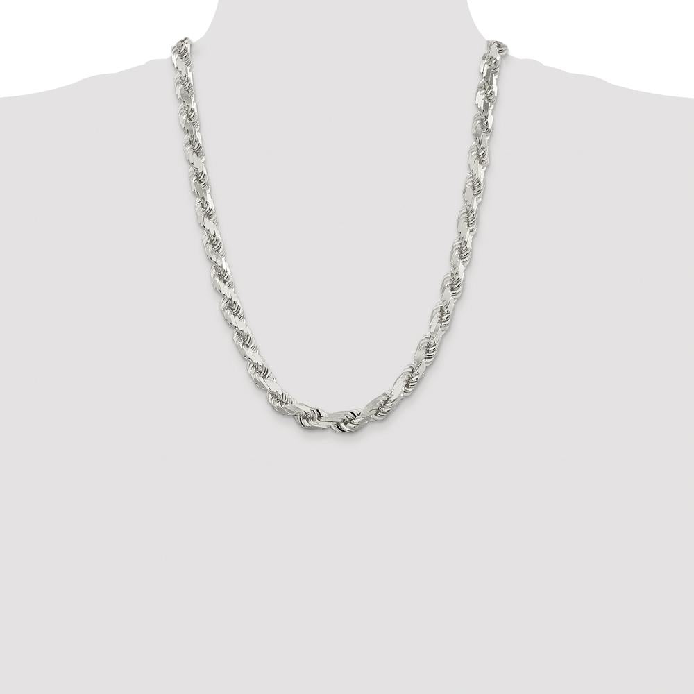Sterling Silver Rhodium-Plated 9.0mm Diamond-Cut Rope Chain Necklace - 24" Length by Lumare Gioia