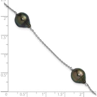 Sterling Silver Rhodium-Plated 9-10mm Baroque Black Tahitian Saltwater Cultured Pearl 3-Station 7.5" Bracelet by Monteluci Fine Jewelry