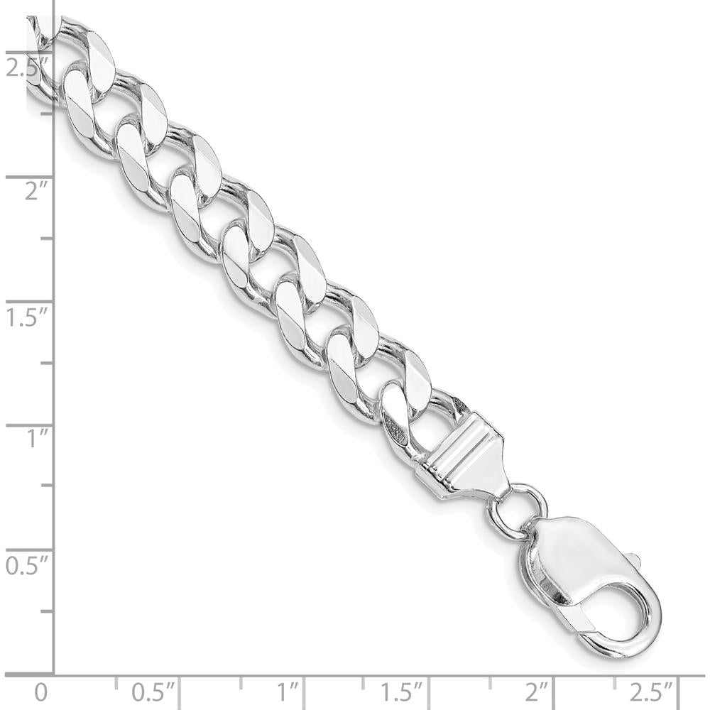 Sterling Silver Rhodium-Plated 9.3mm Curb Chain Bracelet with Lobster Clasp by Lumare Gioia