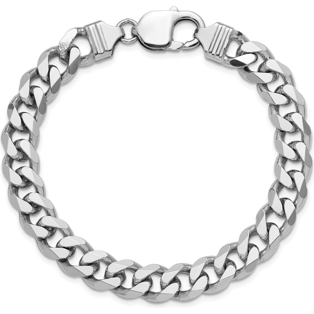 Sterling Silver Rhodium-Plated 9.3mm Curb Chain Bracelet with Lobster Clasp by Lumare Gioia