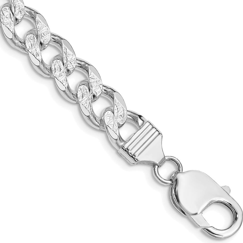 Sterling Silver Rhodium-Plated 9.3mm Pavé Curb Chain Bracelet - 8 inch Length by Lumare Gioia