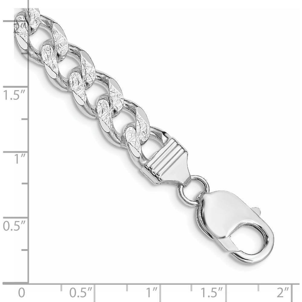 Sterling Silver Rhodium-Plated 9.3mm Pavé Curb Chain Bracelet - 8 inch Length by Lumare Gioia