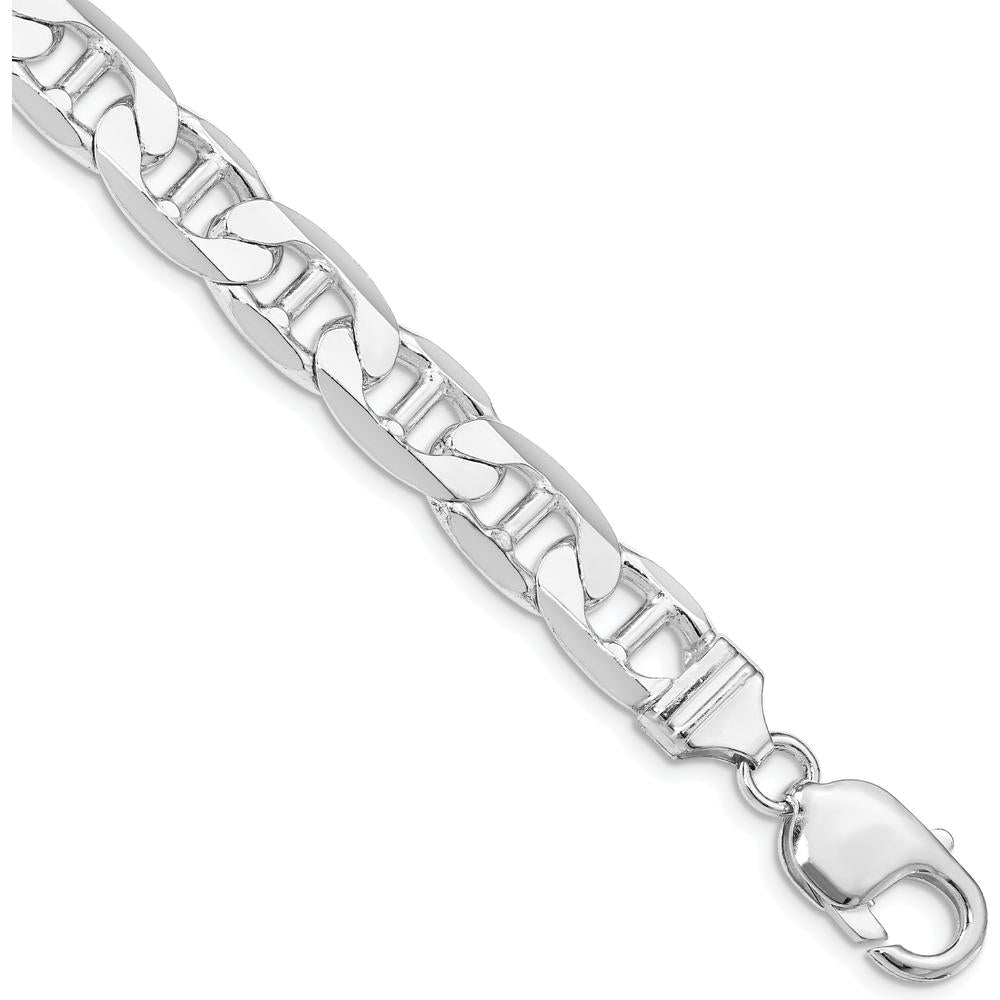 Sterling Silver Rhodium-Plated 9.5mm Flat Anchor Chain Bracelet - 9" Length by Lumare Gioia