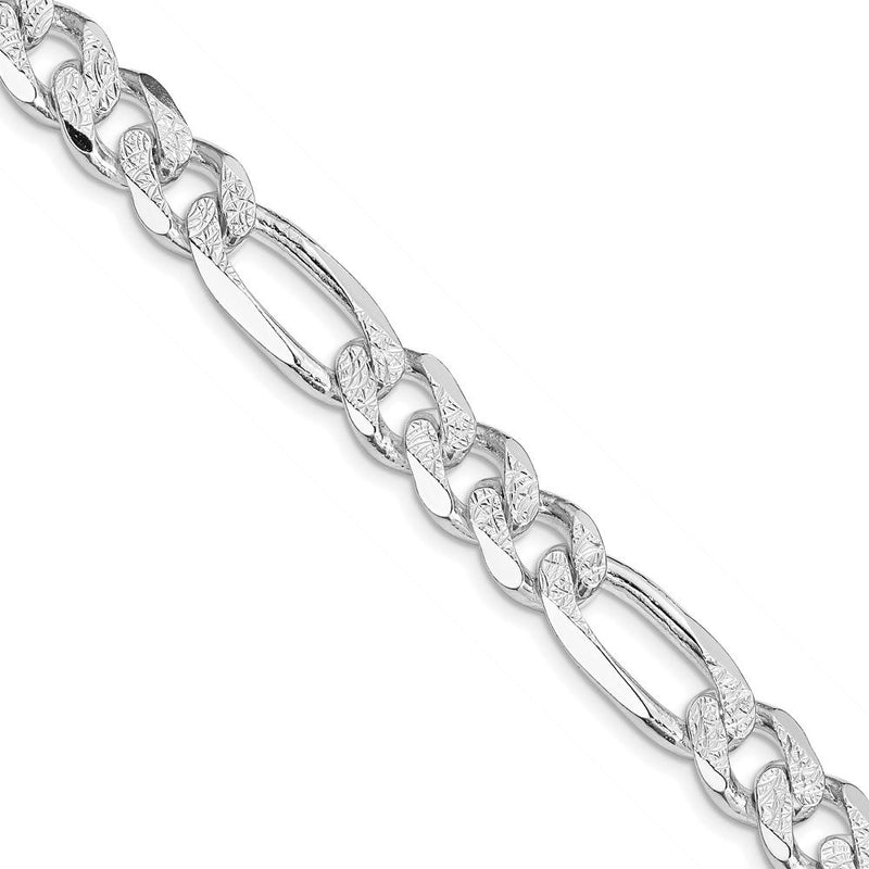 Sterling Silver Rhodium-Plated 9.5mm Pavé Flat Figaro Chain - 26 Inch Length by Lumare Gioia