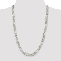 Sterling Silver Rhodium-Plated 9.5mm Pavé Flat Figaro Chain - 26 Inch Length by Lumare Gioia