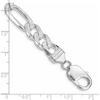 Sterling Silver Rhodium-Plated 9.5mm Pavé Flat Figaro Chain Bracelet with Lobster Clasp - 8 Inch Length by Lumare Gioia
