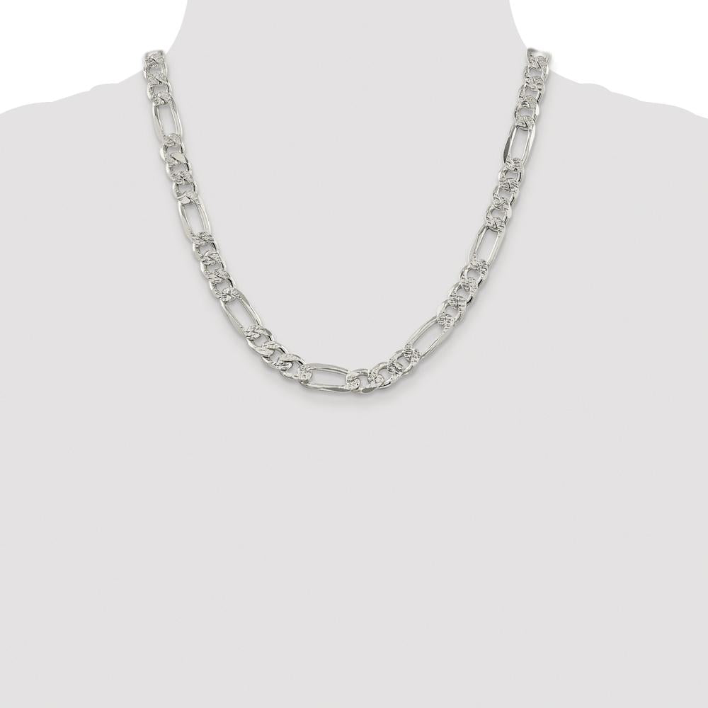 Sterling Silver Rhodium-Plated 9.5mm Pavé Flat Figaro Chain Necklace - 20 inches by Lumare Gioia