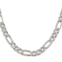 Sterling Silver Rhodium-Plated 9.5mm Pavé Flat Figaro Chain Necklace - 22 Inches in Length by Lumare Gioia