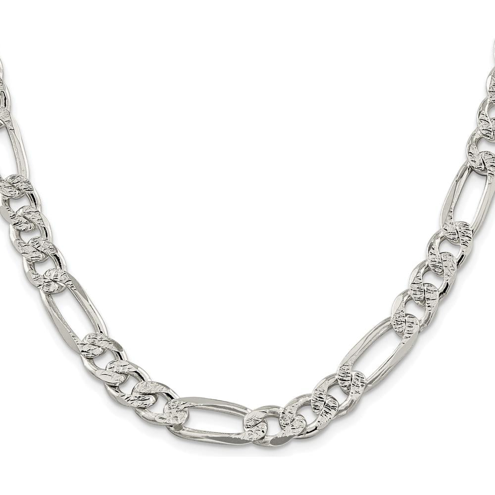 Sterling Silver Rhodium-Plated 9.5mm Pavé Flat Figaro Chain Necklace - 22 Inches in Length by Lumare Gioia