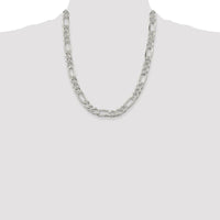 Sterling Silver Rhodium-Plated 9.5mm Pavé Flat Figaro Chain Necklace - 22 Inches in Length by Lumare Gioia