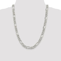 Sterling Silver Rhodium-Plated 9.5mm Pavé Flat Figaro Chain Necklace - 24 inches in Length by Lumare Gioia
