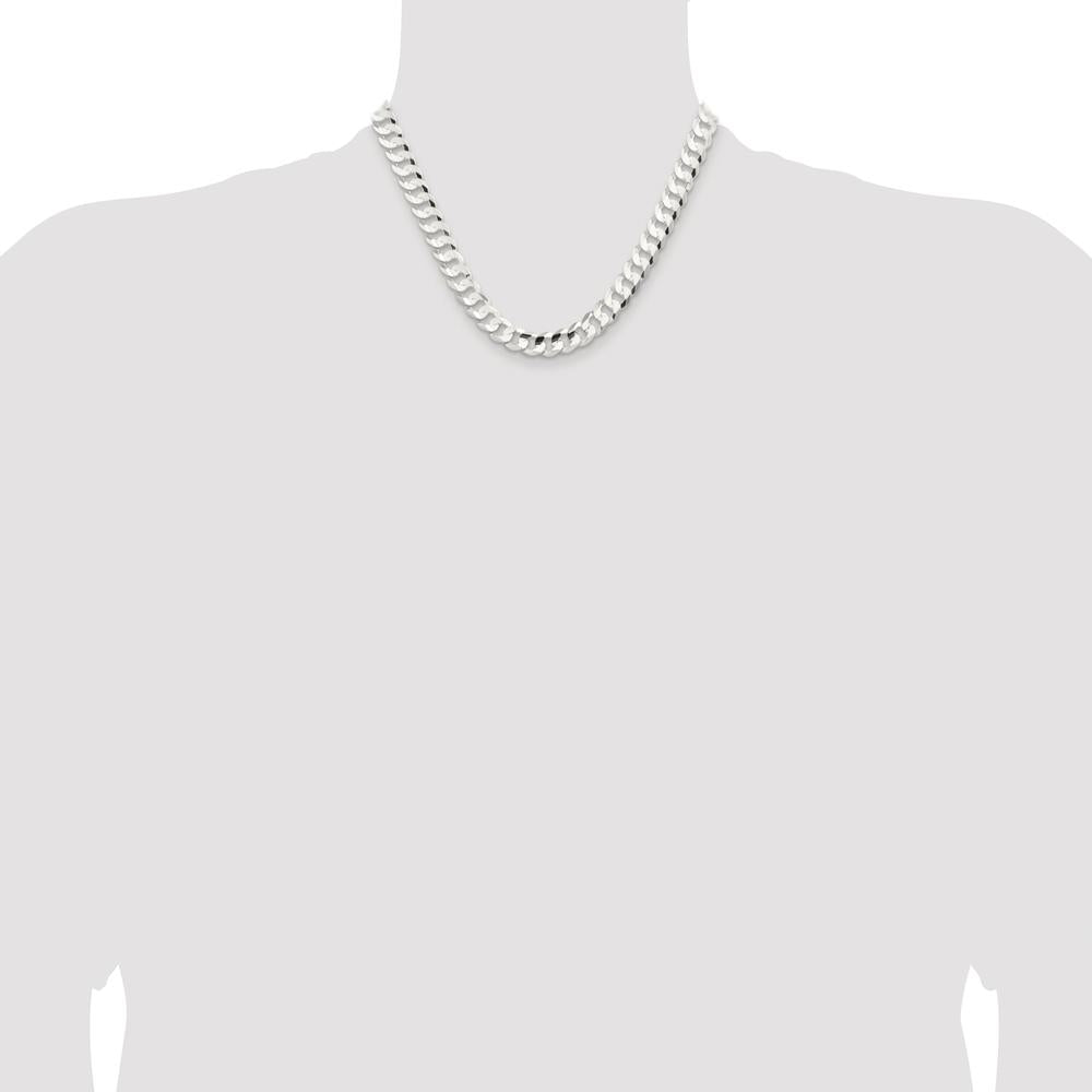 Sterling Silver Rhodium-Plated 9.75mm Concave Beveled Curb Chain Necklace - 18 Inches in Length by Lumare Gioia