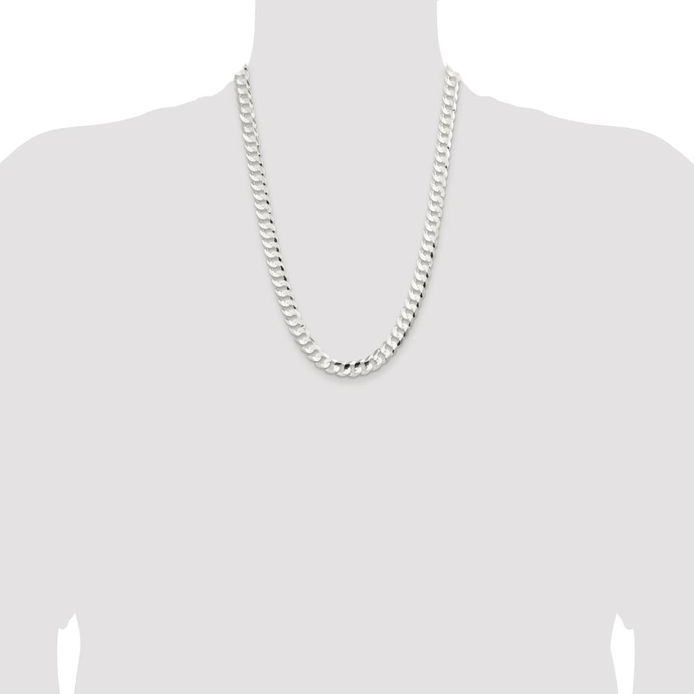 Sterling Silver Rhodium-Plated 9.75mm Concave Beveled Curb Chain Necklace - 24 inches by Lumare Gioia
