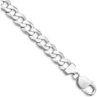 Sterling Silver Rhodium-Plated 9.75mm Flat Curb Chain Bracelet with Lobster Clasp - 10 Inches Length by Lumare Gioia