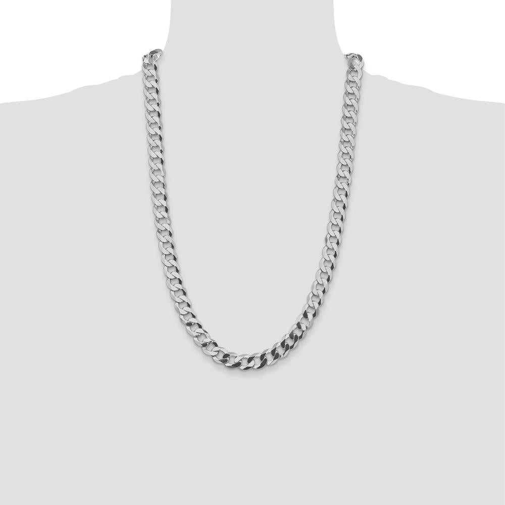 Sterling Silver Rhodium-Plated 9.75mm Flat Curb Chain Necklace - 26 Inches by Lumare Gioia