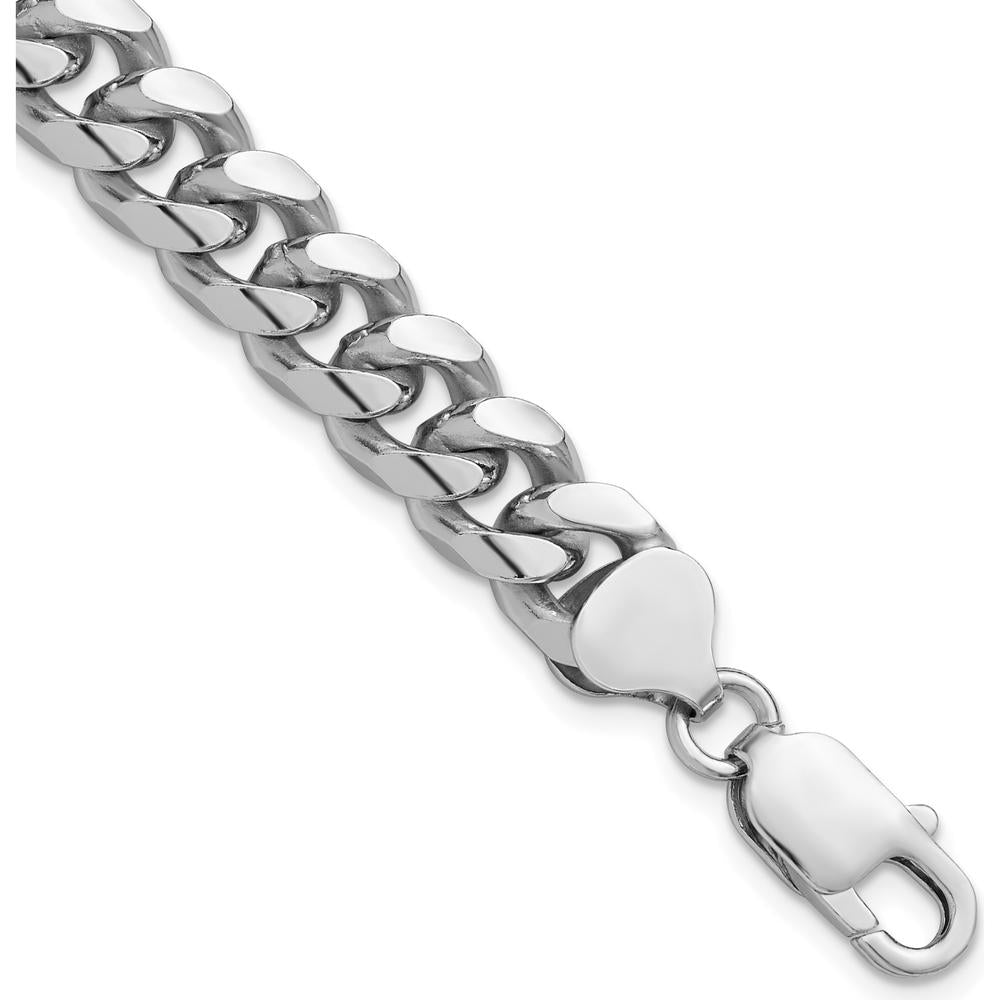 Sterling Silver Rhodium-Plated 9" Curb Chain Bracelet with Diamond-Cut Texture - 8.5mm Width by Lumare Gioia