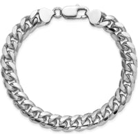 Sterling Silver Rhodium-Plated 9" Curb Chain Bracelet with Diamond-Cut Texture - 8.5mm Width by Lumare Gioia