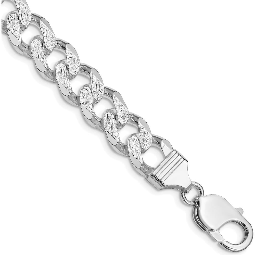 Sterling Silver Rhodium-Plated 9" Pavé Curb Chain Bracelet - 10.5mm Width by Lumare Gioia