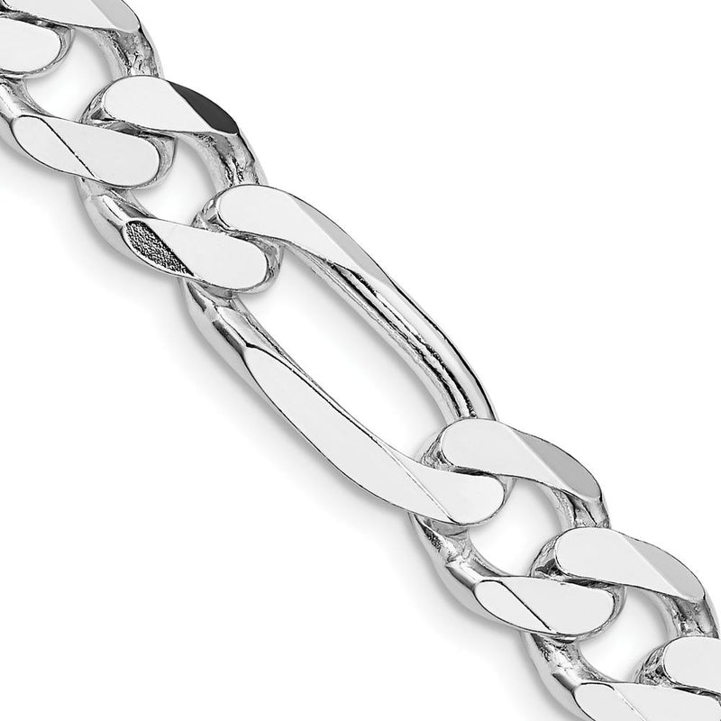 Sterling Silver Rhodium-Plated 9mm Figaro Chain - 26 inches, Polished Finish by Lumare Gioia