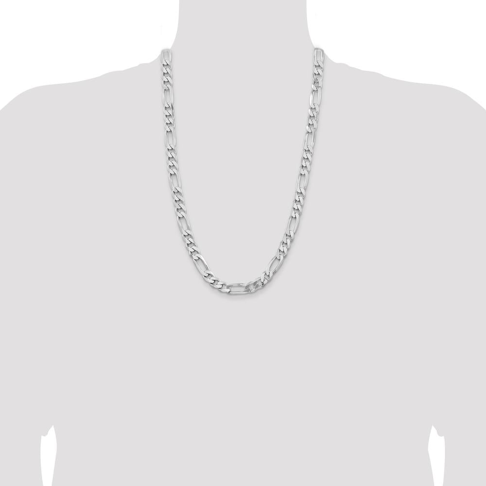 Sterling Silver Rhodium-Plated 9mm Figaro Chain - 26 inches, Polished Finish by Lumare Gioia