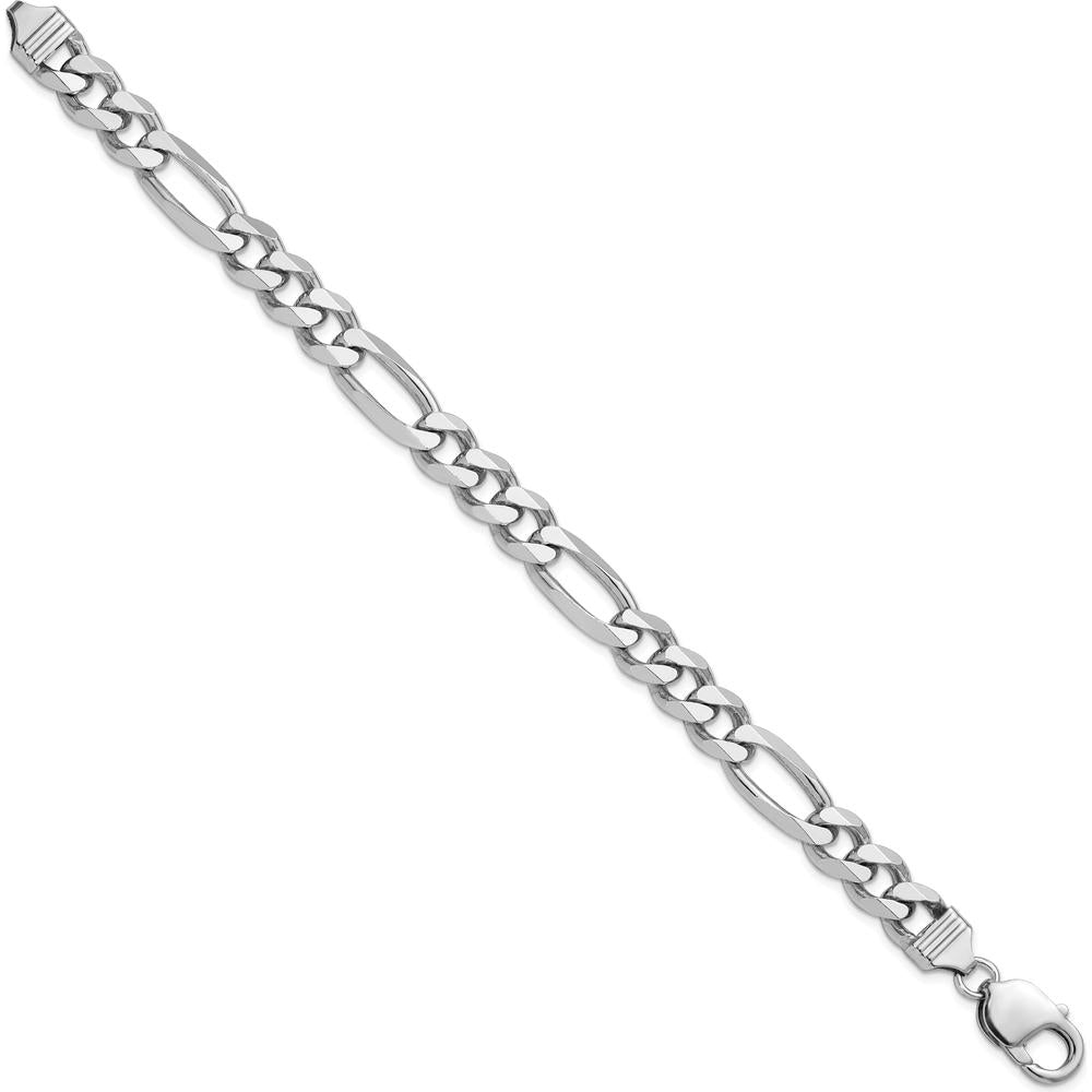 Sterling Silver Rhodium-Plated 9mm Figaro Chain Bracelet with Lobster Clasp by Lumare Gioia