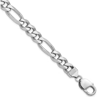 Sterling Silver Rhodium-Plated 9mm Figaro Chain Bracelet with Polished Finish by Lumare Gioia
